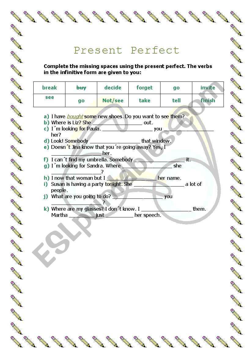 Present Perfect worksheet