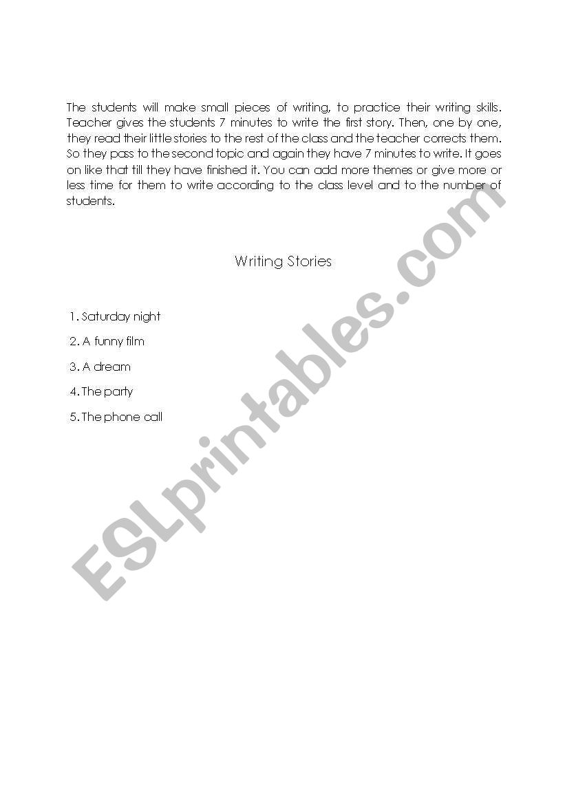 Writing small stories worksheet