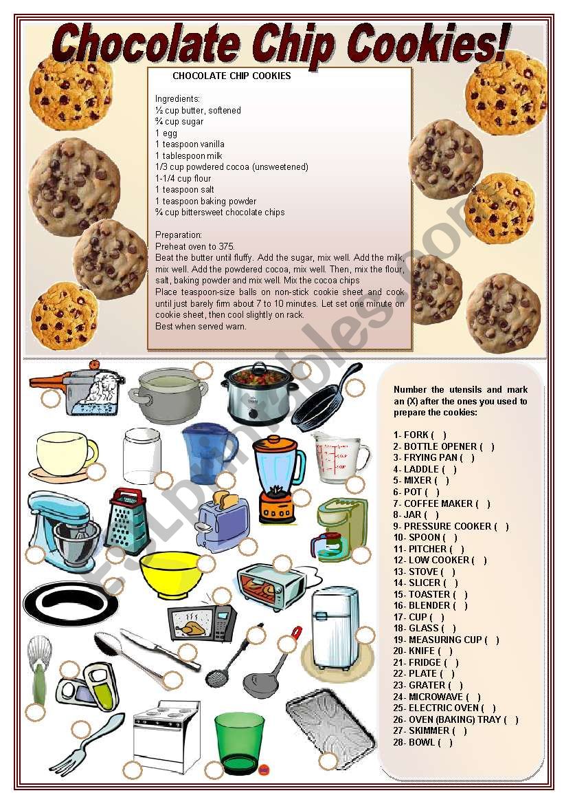 Chocolate Chip Cookies!  ((recipe & activities on kitchen utensils)