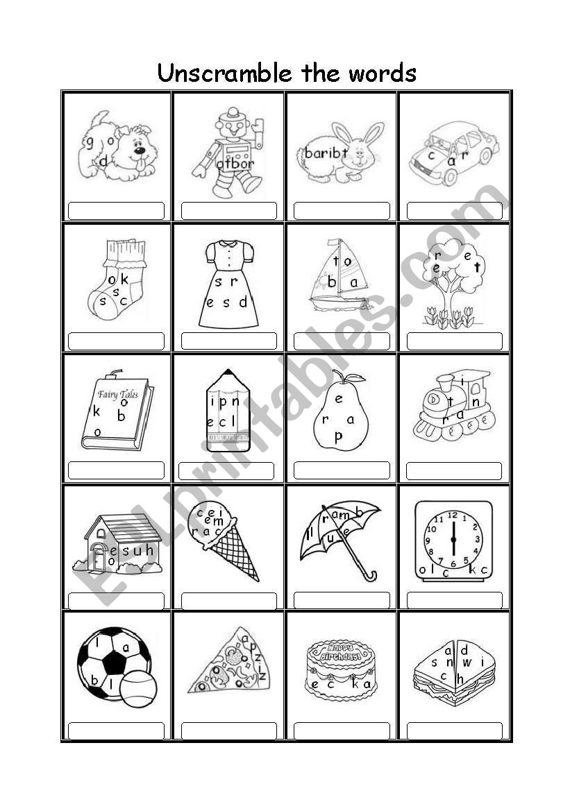 Unscramble the words worksheet