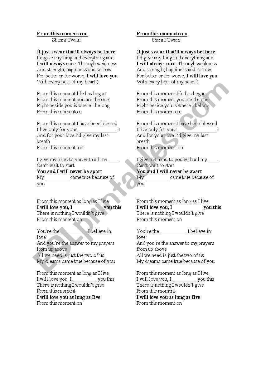 song worksheet