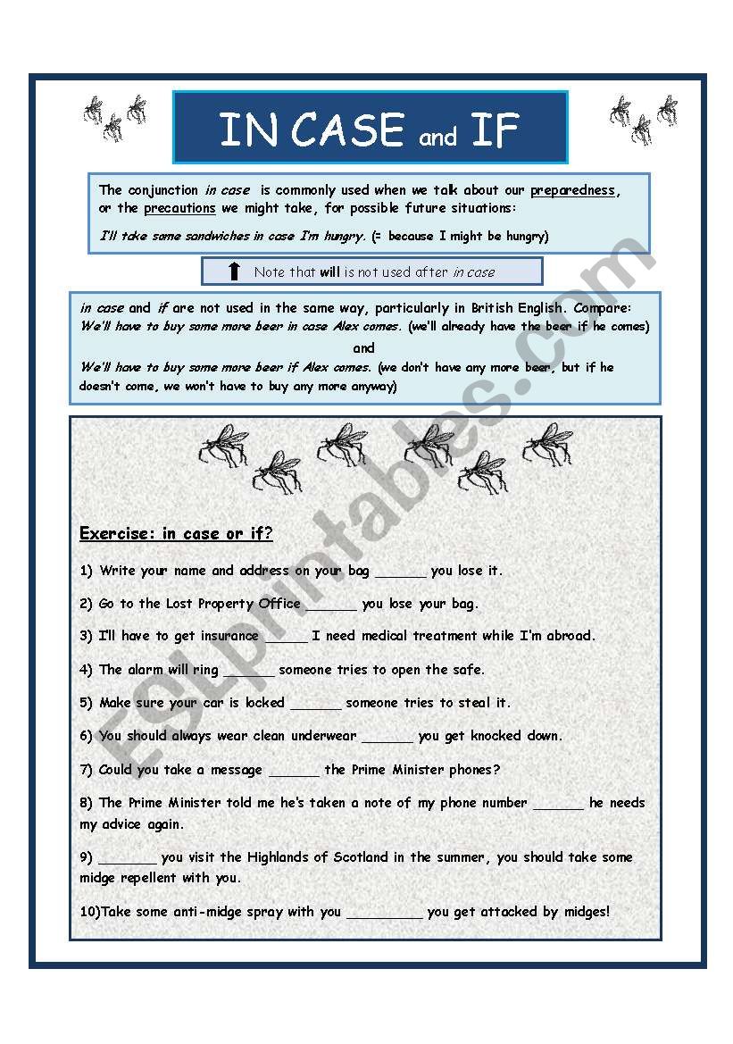 IN CASE and IF (2 pages) worksheet IN CASE and IF (2 pages) worksheet