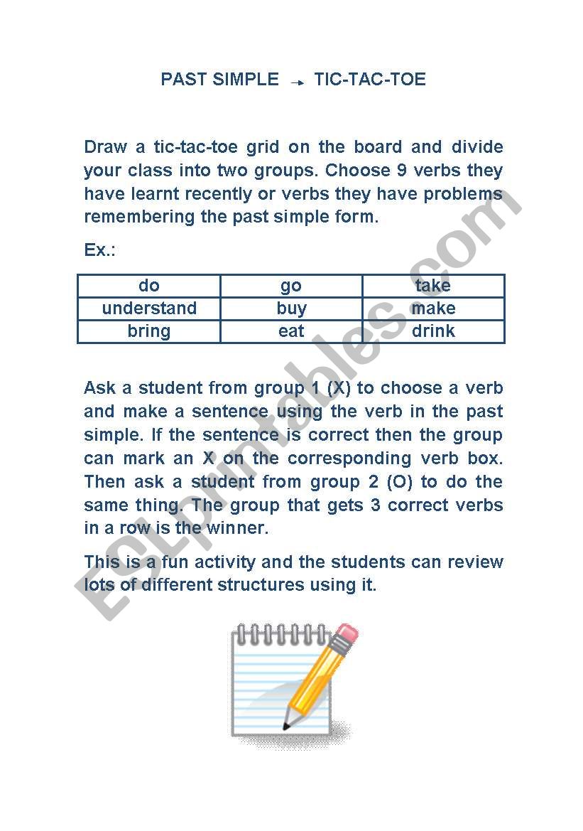 Simple Past Tic-Tac-Toe worksheet