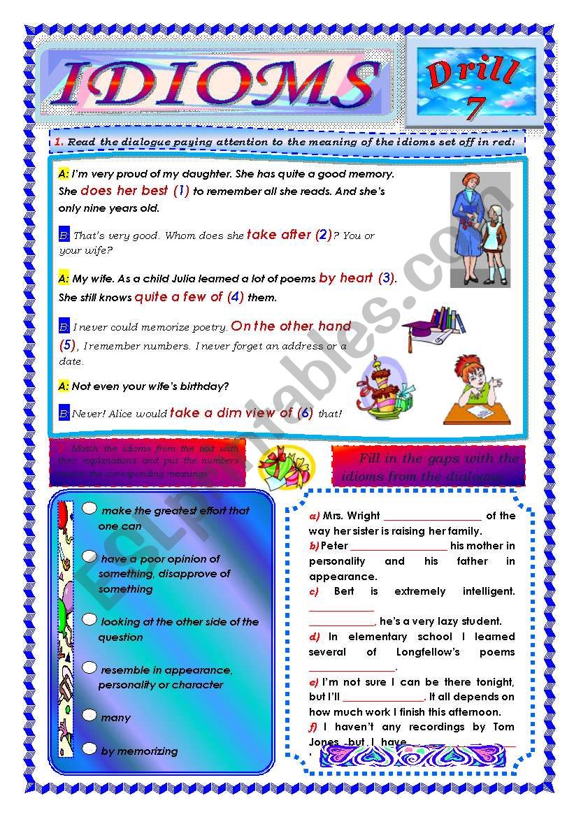 Idioms, Drill 7 worksheet