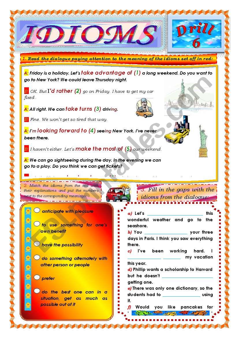 Idioms, Drill 6 worksheet