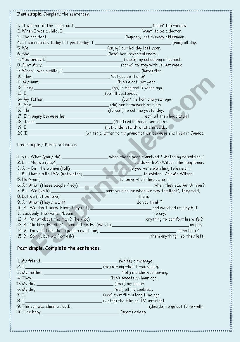 Simple past and Past Continuous Practice