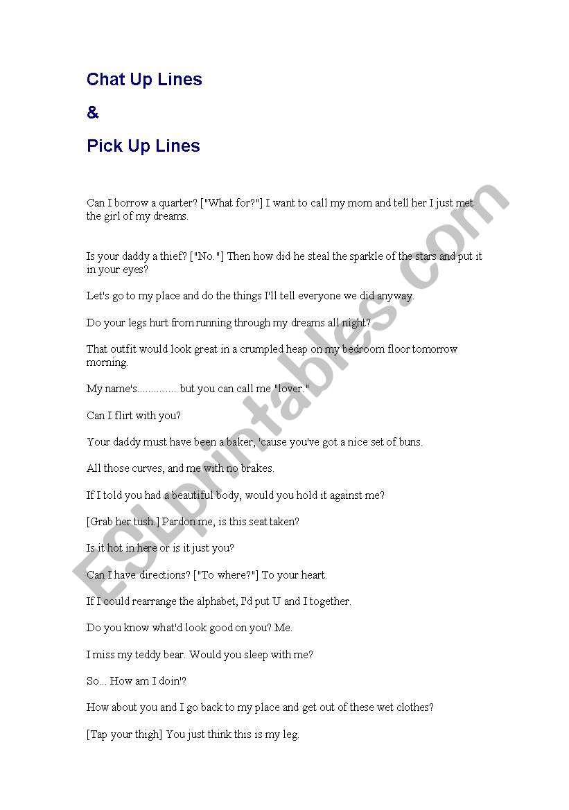 Chat-up lines & pick-up lines worksheet