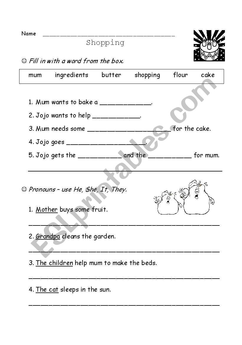 Shopping - pronouns worksheet