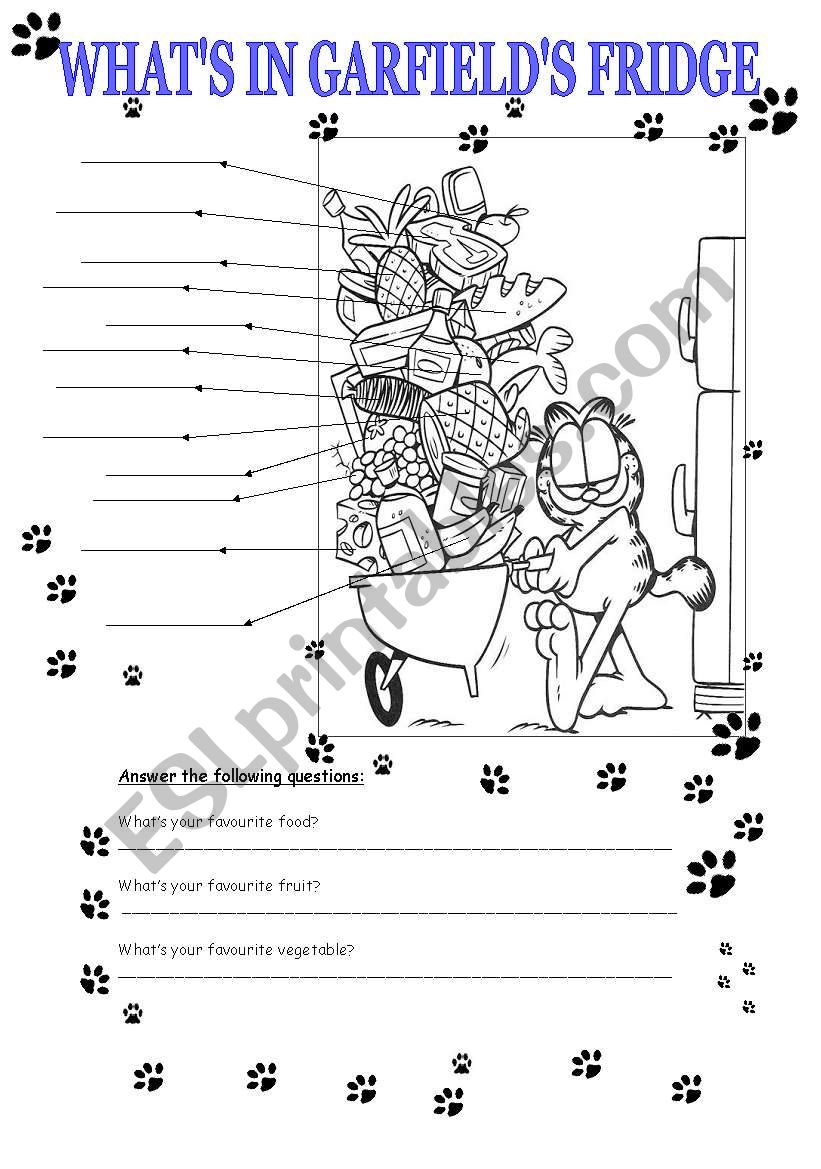 Whats in Garfields fridge worksheet