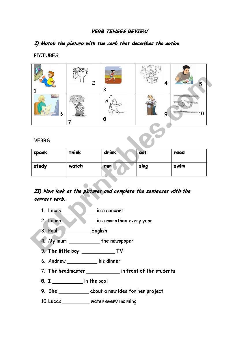 verb tenses review worksheet