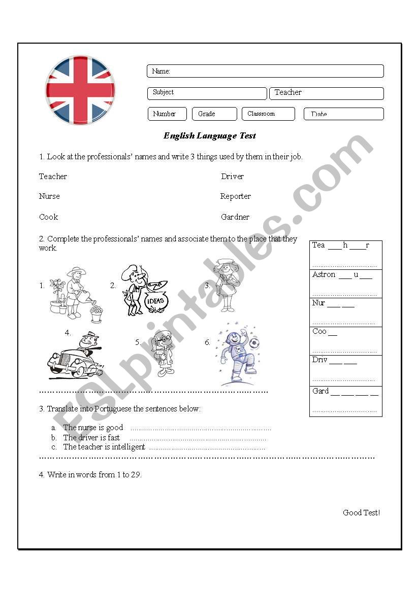 English Test worksheet