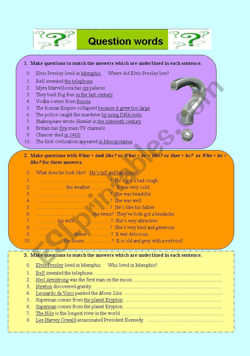 question words worksheet