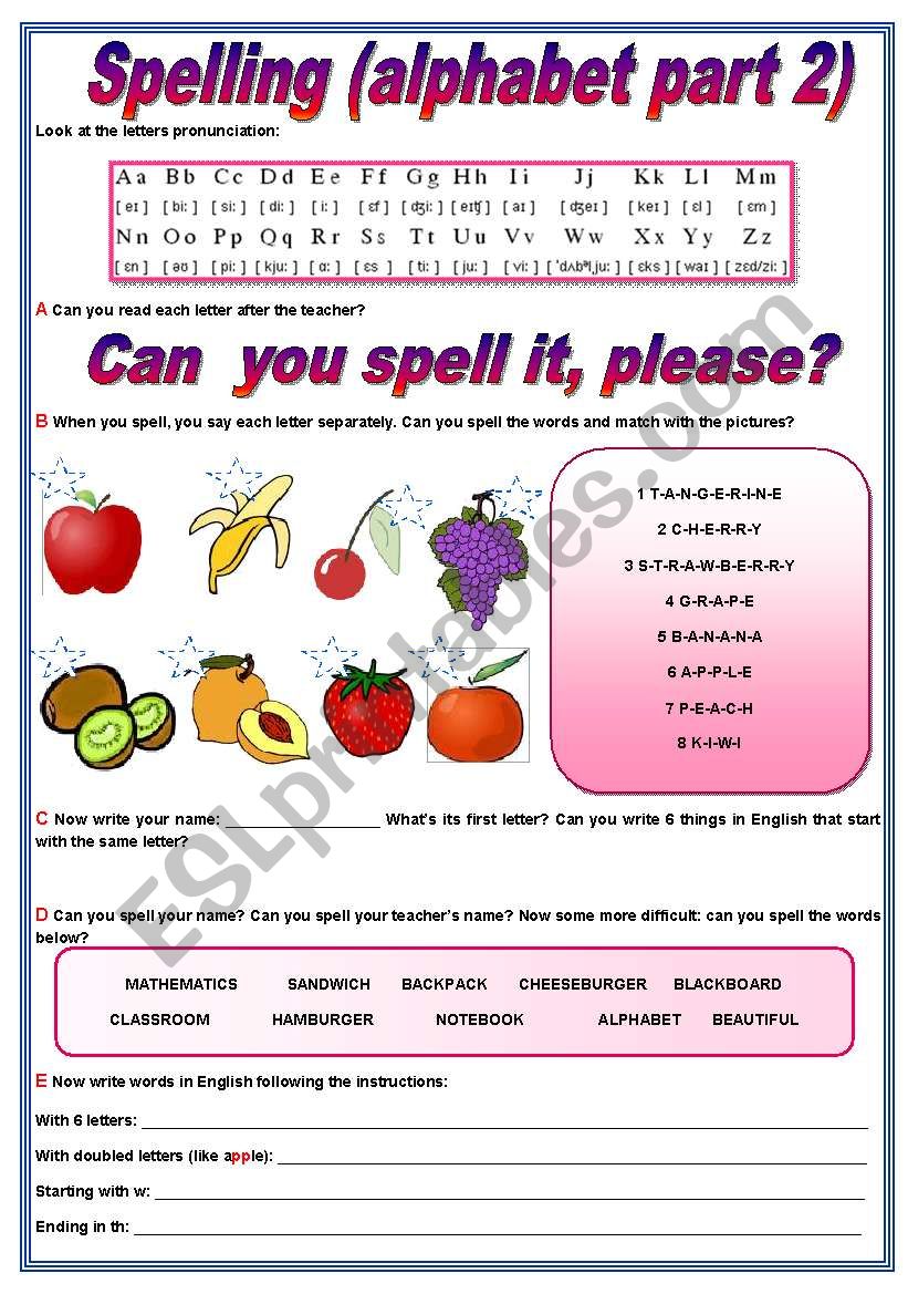The alphabet part 2 - spelling & exercises (fully editable)