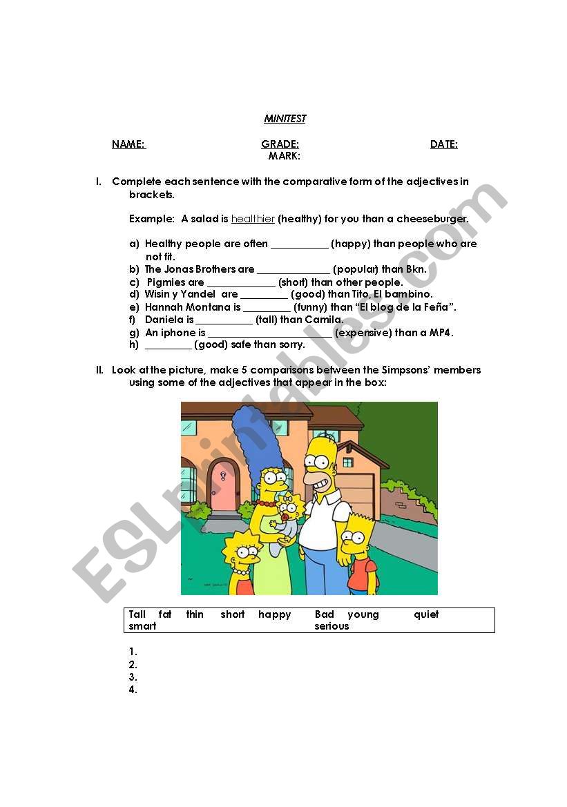 Minitest_ Comparatives worksheet