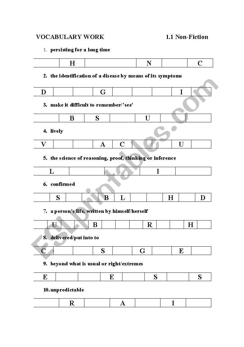 Vocabulary Work worksheet