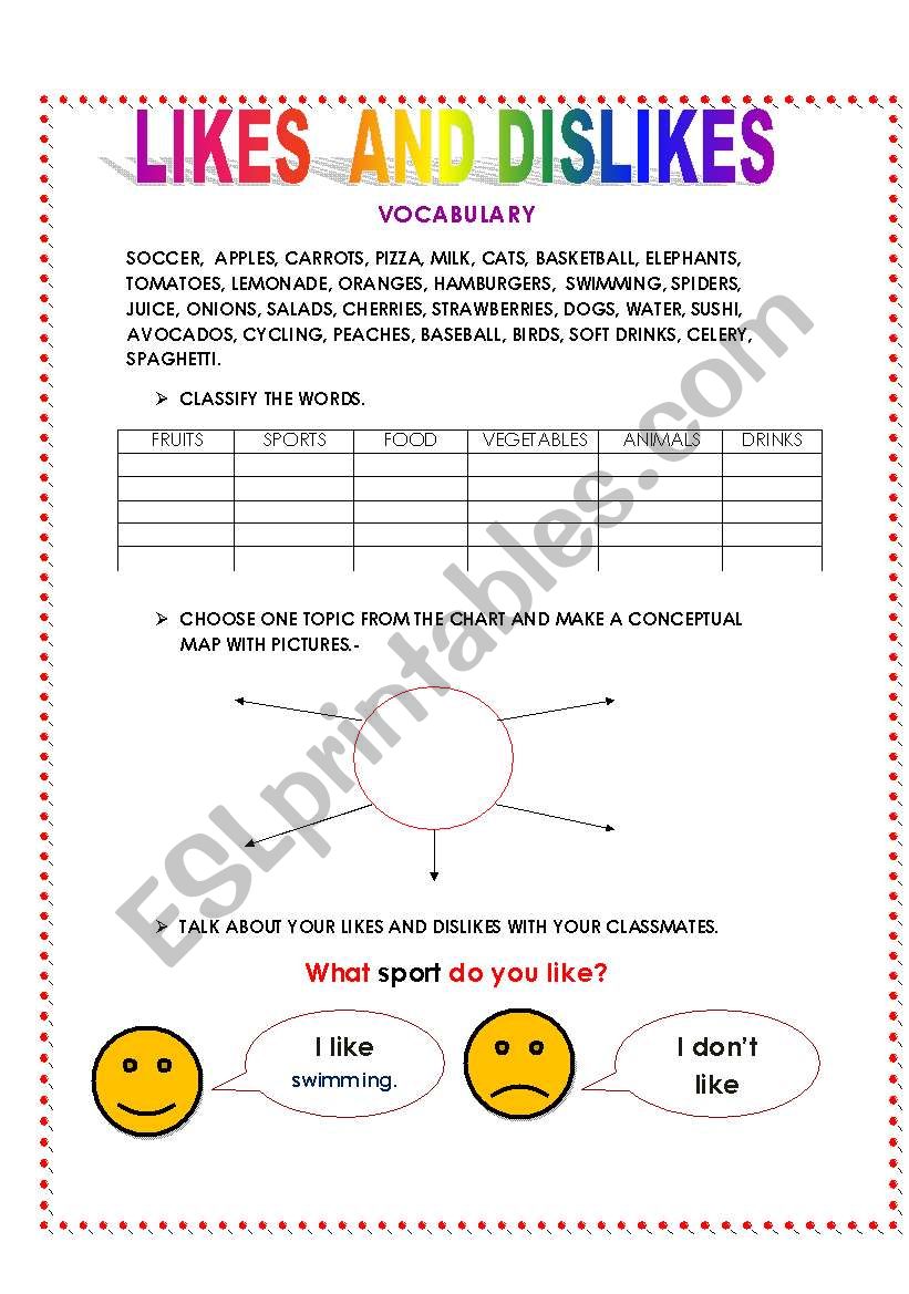 LIKES AND DISLIKES worksheet