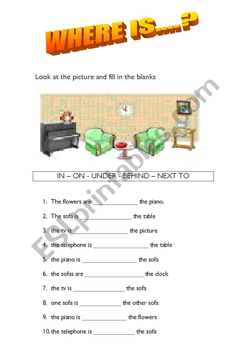 preposition of place worksheet