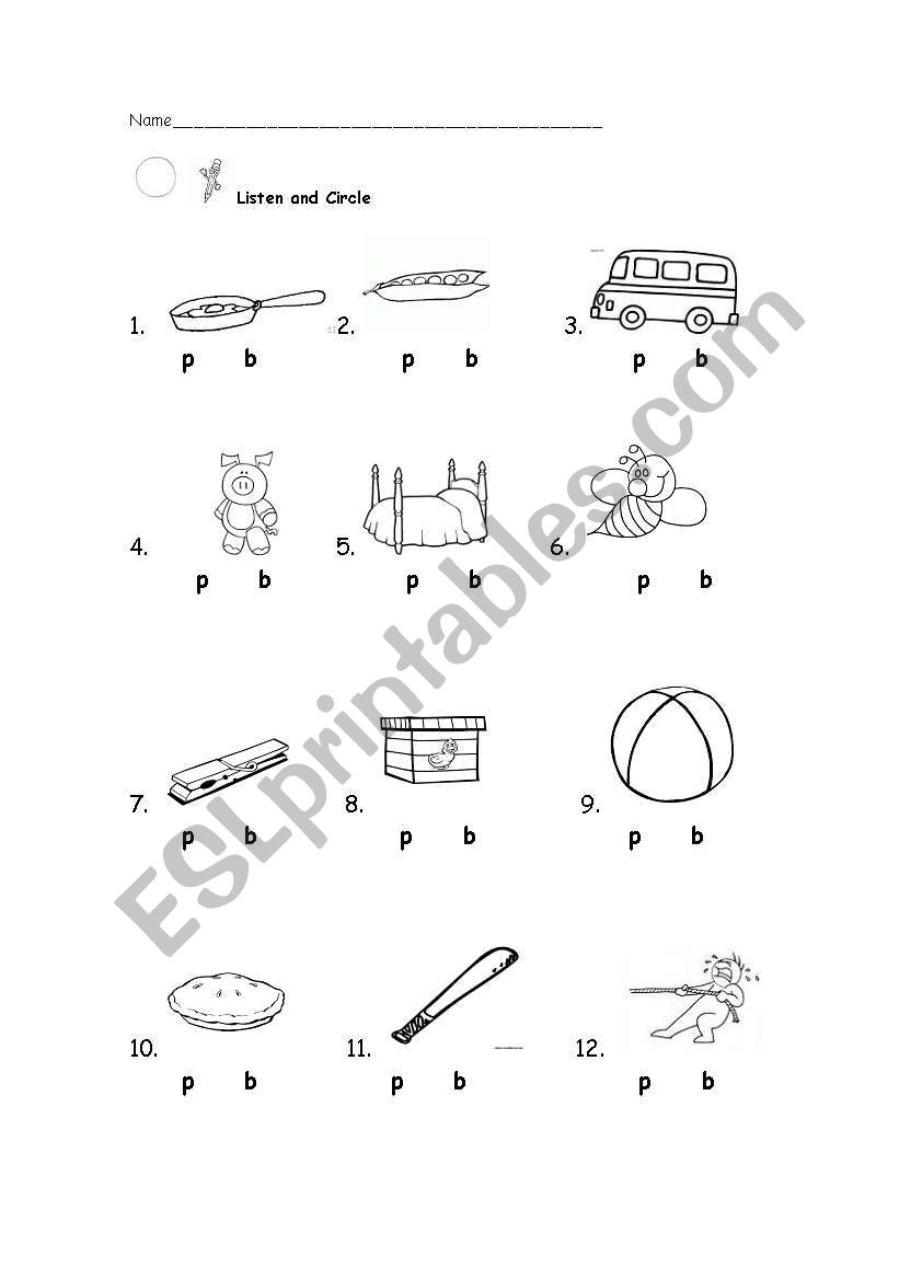 Bilabial Sounds /p/ and /b/ worksheet