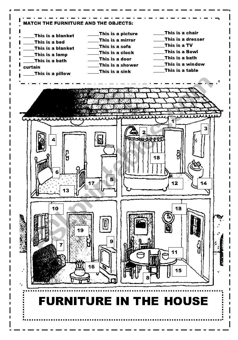 Furniture in the house    Match the numbers to the images This is