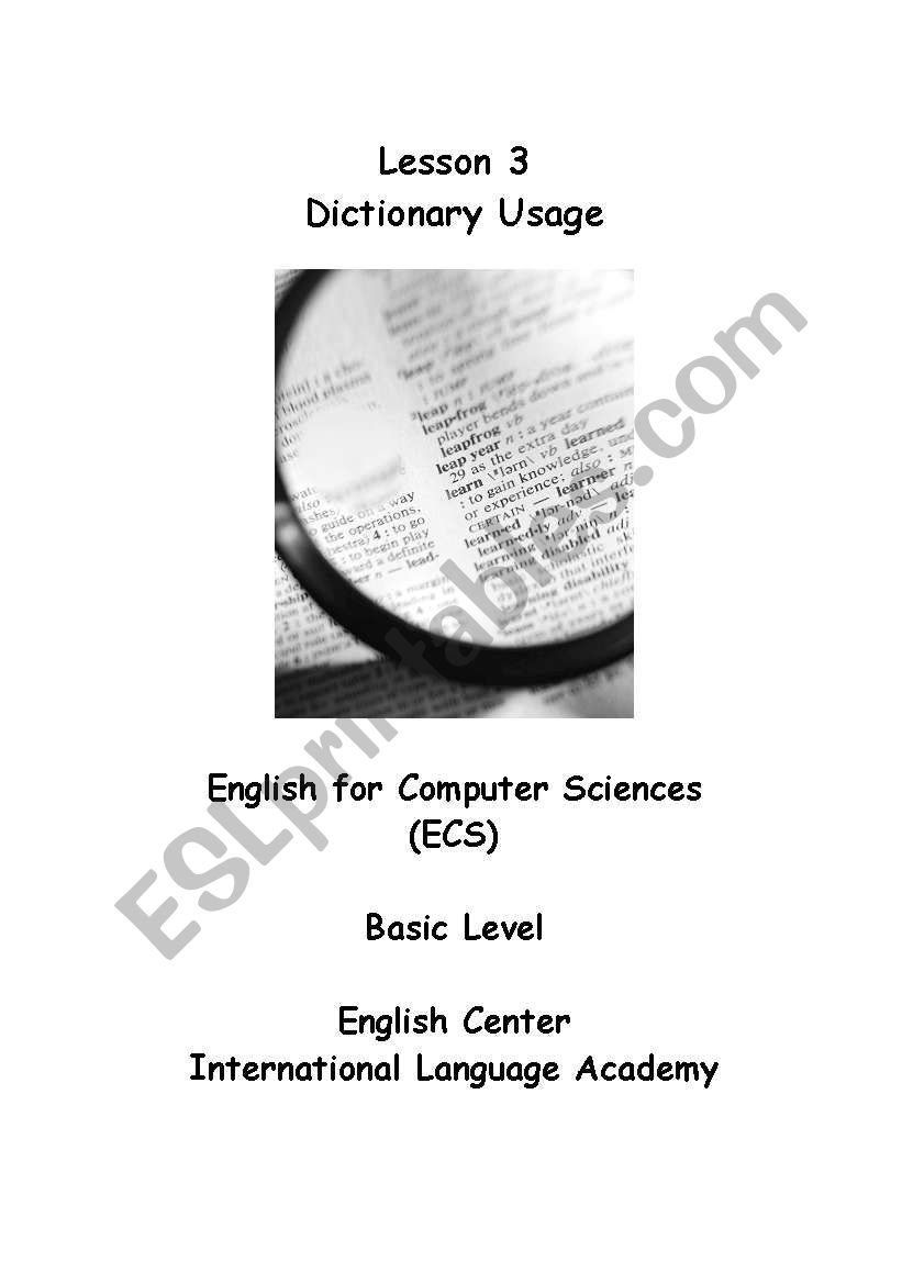 Dictionary Usage worksheet