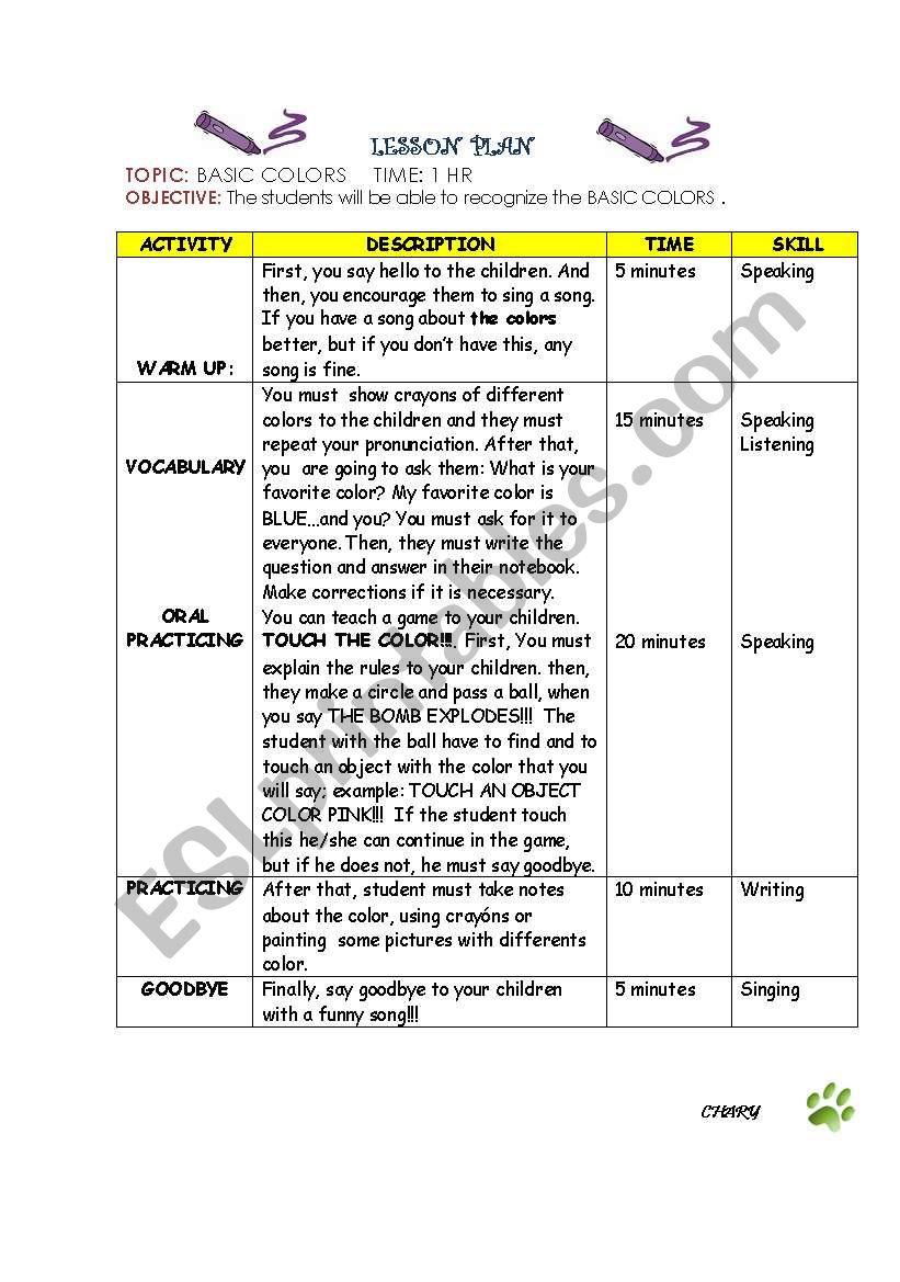 LOOKING FOR THE COLORS worksheet