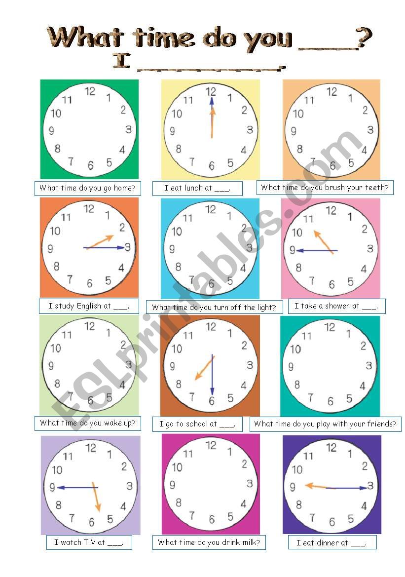 Pair work conversation (4pages, sheet A and B, clock and flash cards)