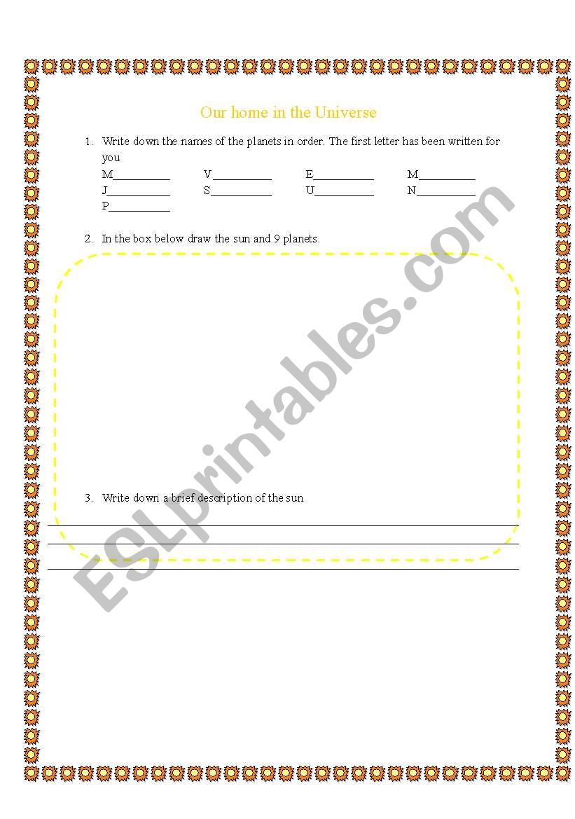 The Planets and the Sun worksheet