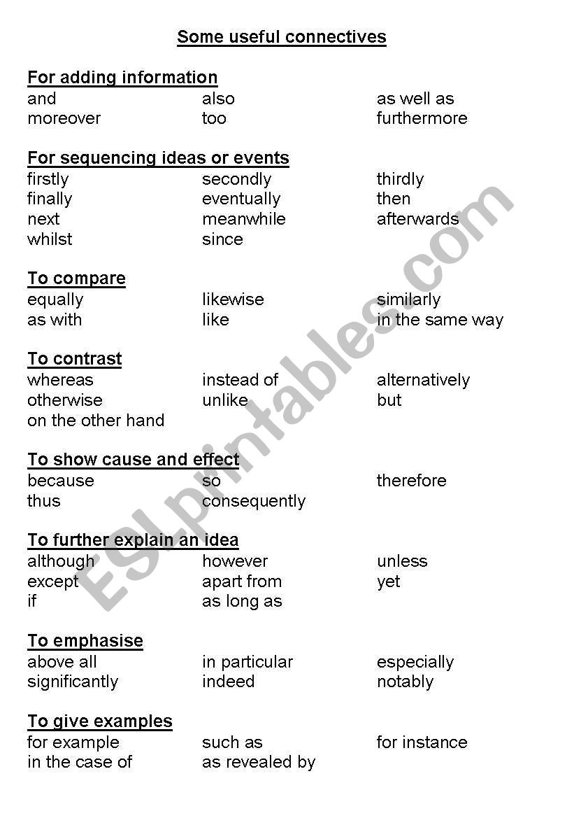 Connectives worksheet