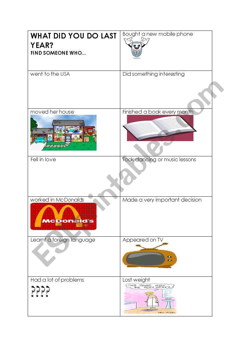 past tense find someone who worksheet