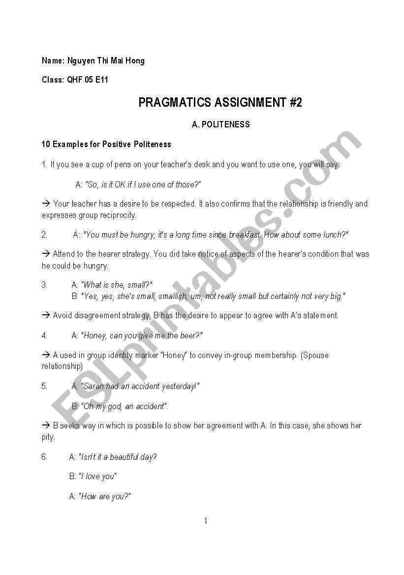 pragmatics worksheet