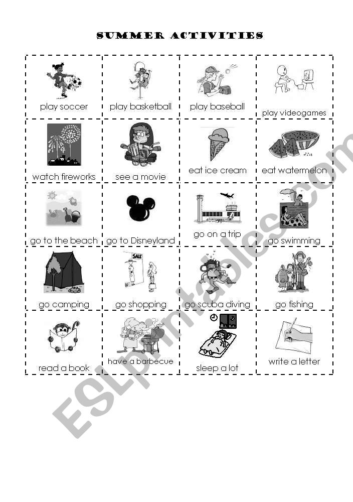 Summer Vacation Bingo worksheet