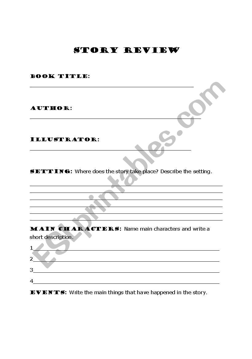 Story Review worksheet