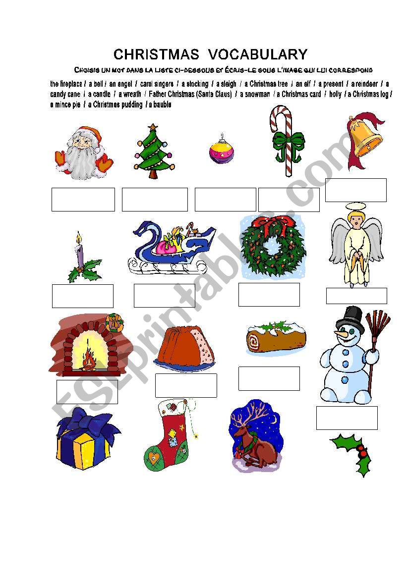 Christmas vocabulary worksheet