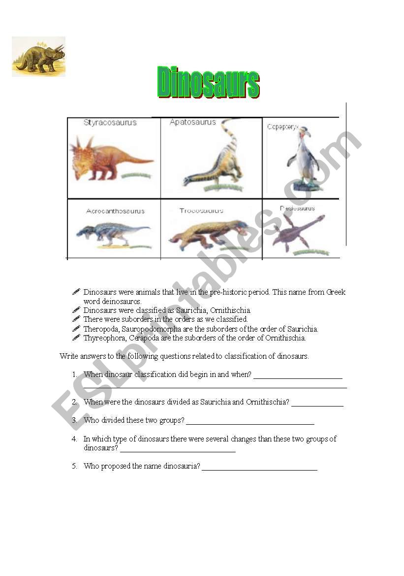 Classification of dinosaurs worksheet