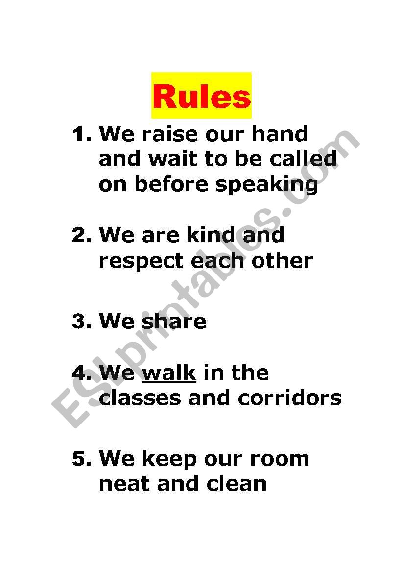 Rules in Class worksheet