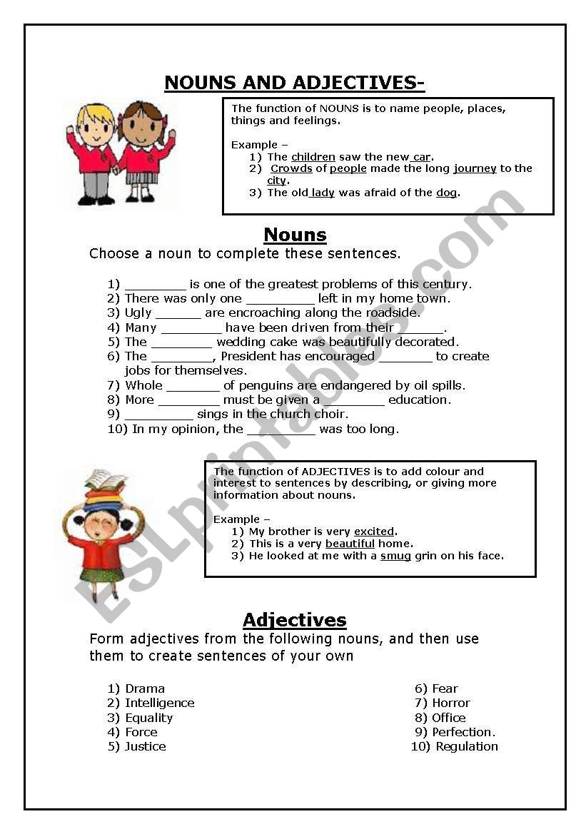 Nouns And Adjectives ESL Worksheet By JessSA