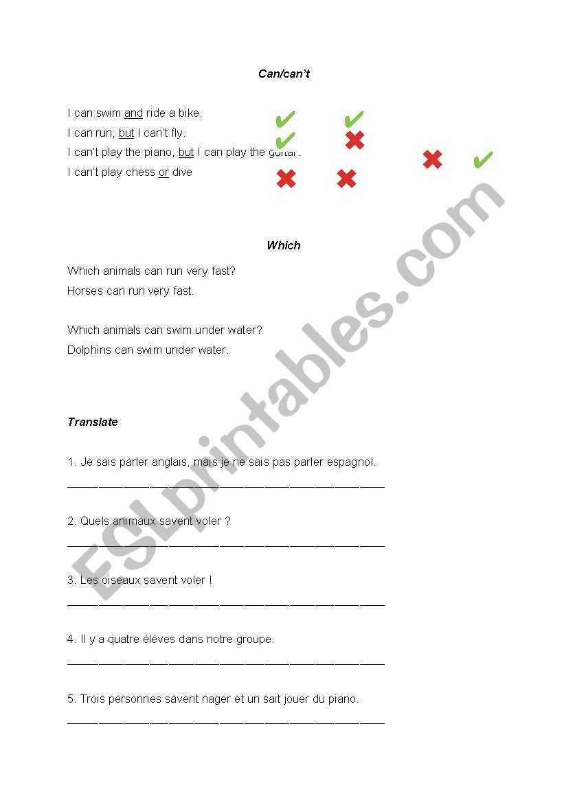 To can/which worksheet