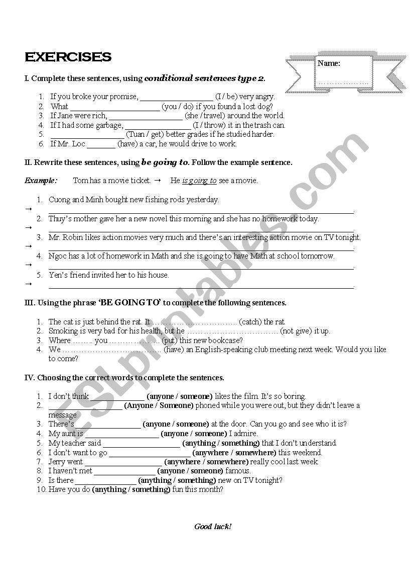 Exercise worksheet