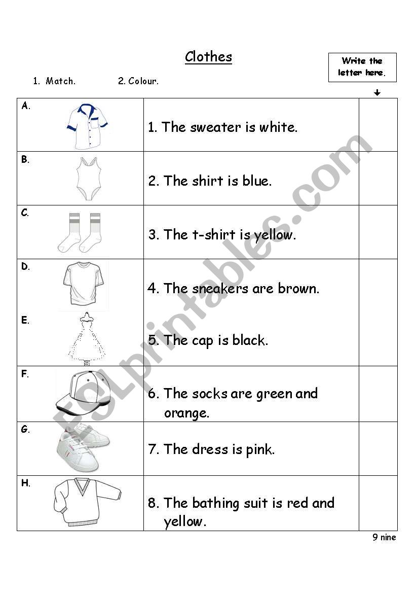 Clothes worksheet