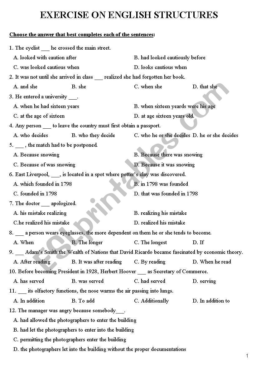  useful exercise on English structures