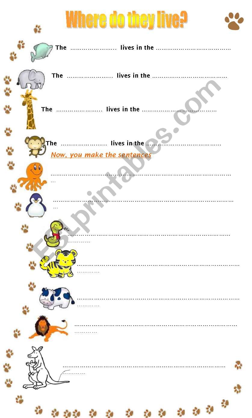 Where do these animals live? worksheet