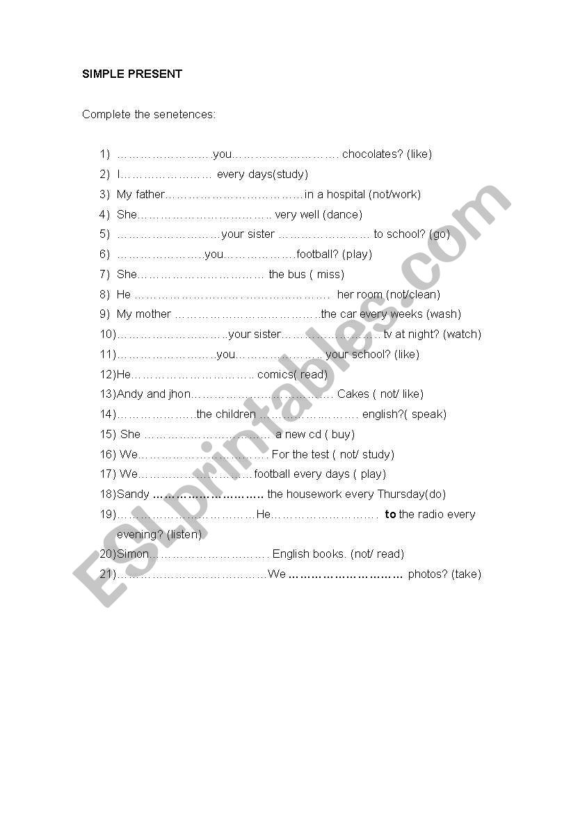 simple present worksheet