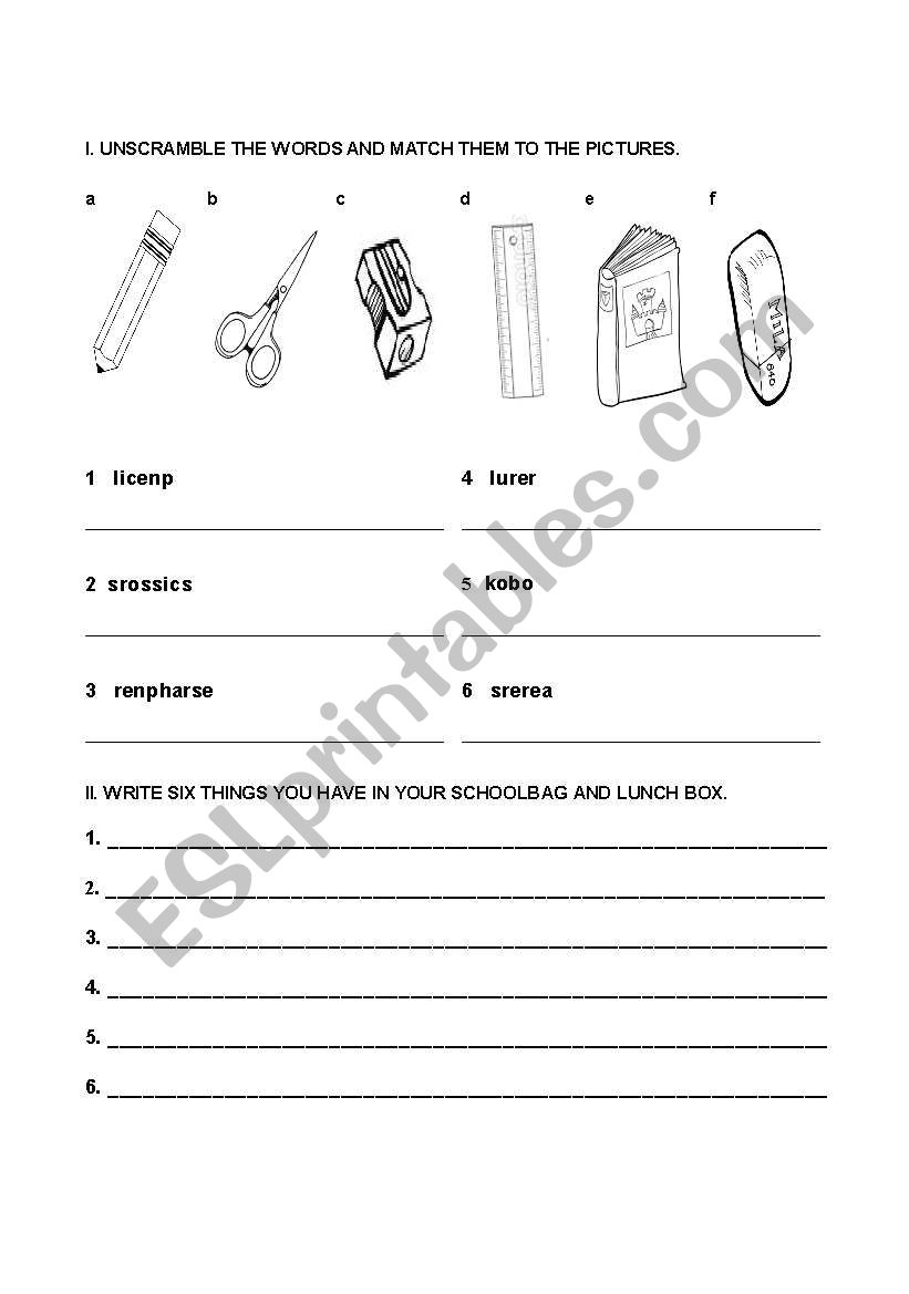 Objects in classroom worksheet