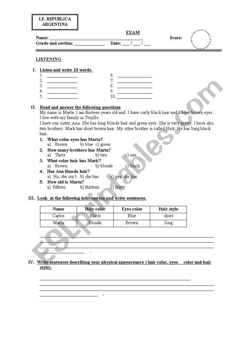 PSYSICAL APPEARANCE worksheet