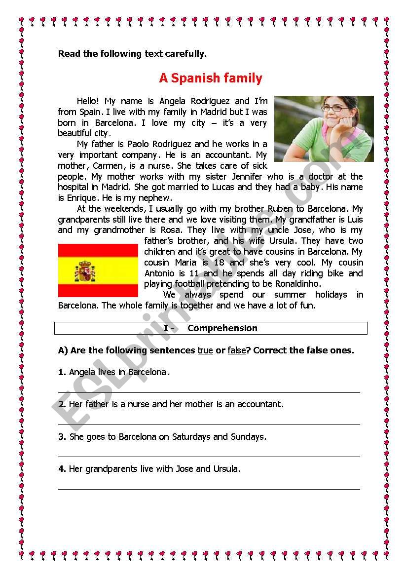 A Spanish family worksheet