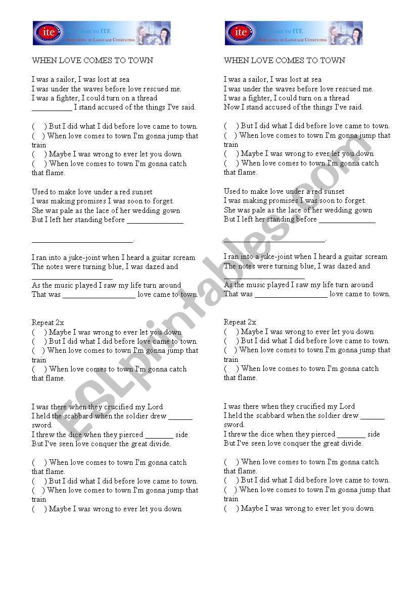 Song - U2 worksheet