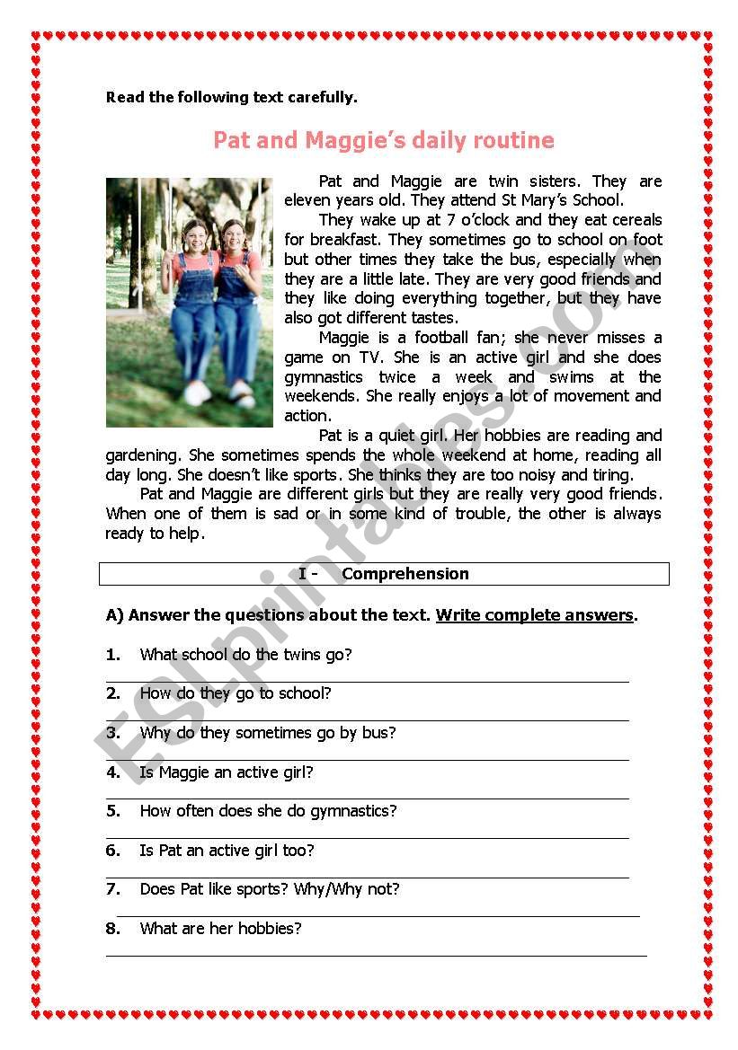 Pat and MaggieÂ´s daily routine (2 pages)