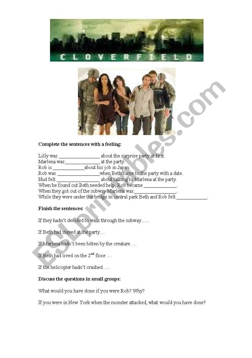 Cloverfield Movie Worksheet worksheet