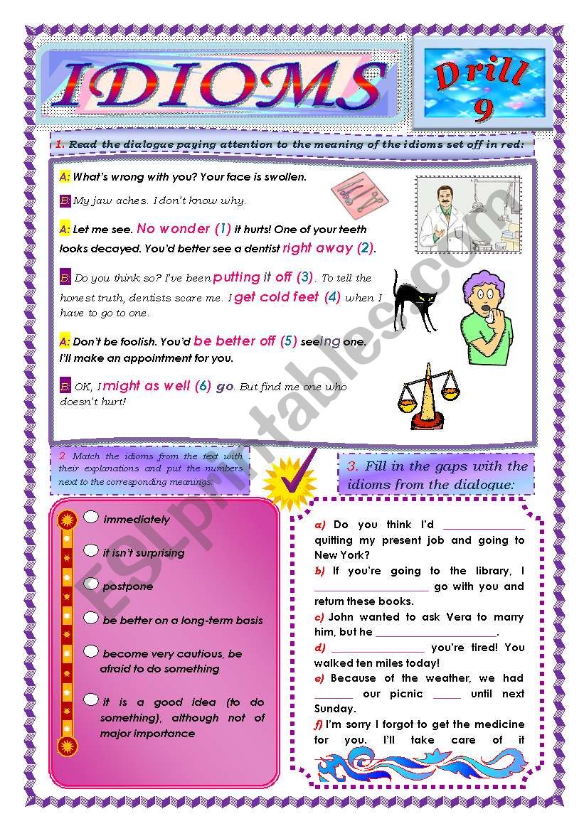 Idioms, Drill 9 worksheet