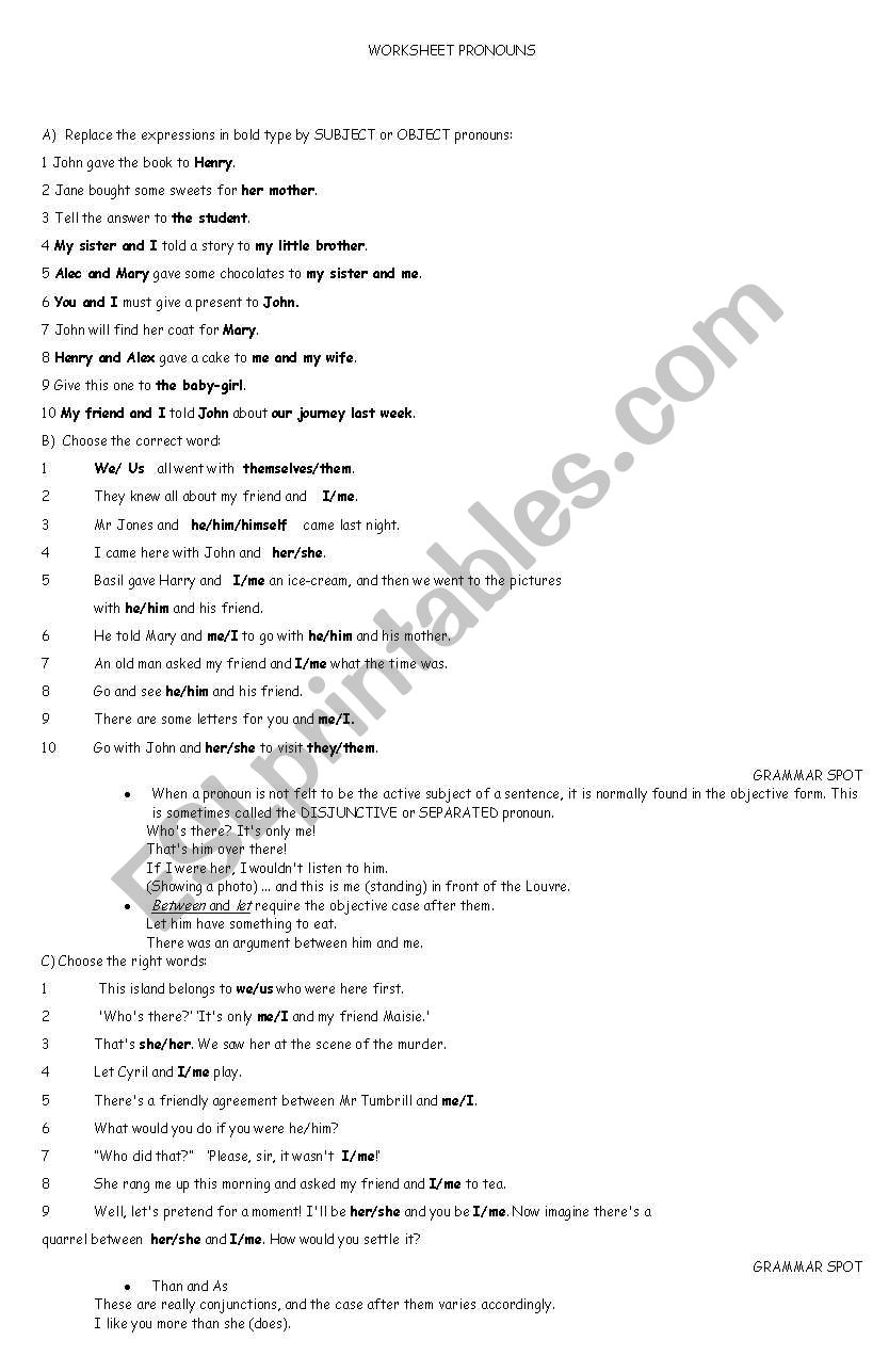 pronouns worksheet